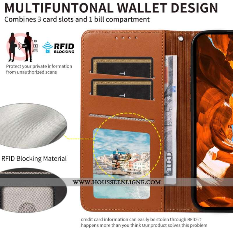 Housse Samsung Galaxy S25 Ultra 5G RFID Portefeuille Cuir avec Lanière