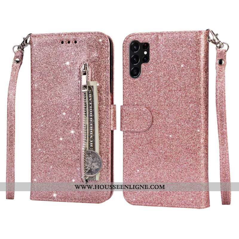 Housse Samsung Galaxy S25 Ultra Pochette Pailletée à Lanière