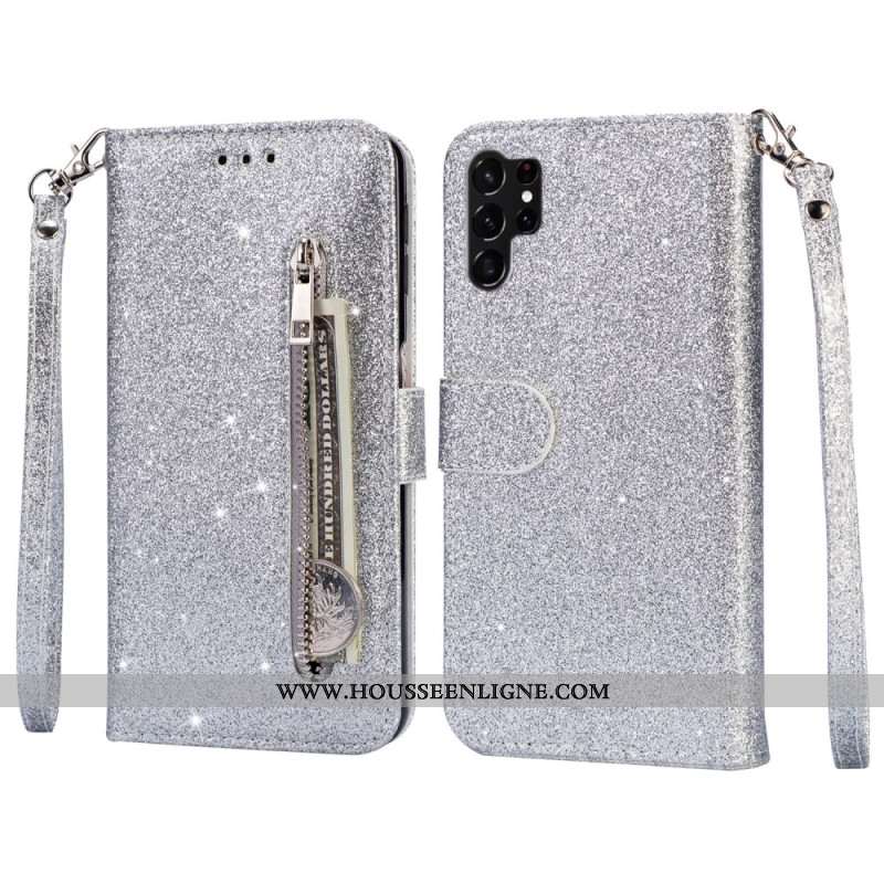 Housse Samsung Galaxy S25 Ultra Pochette Pailletée à Lanière