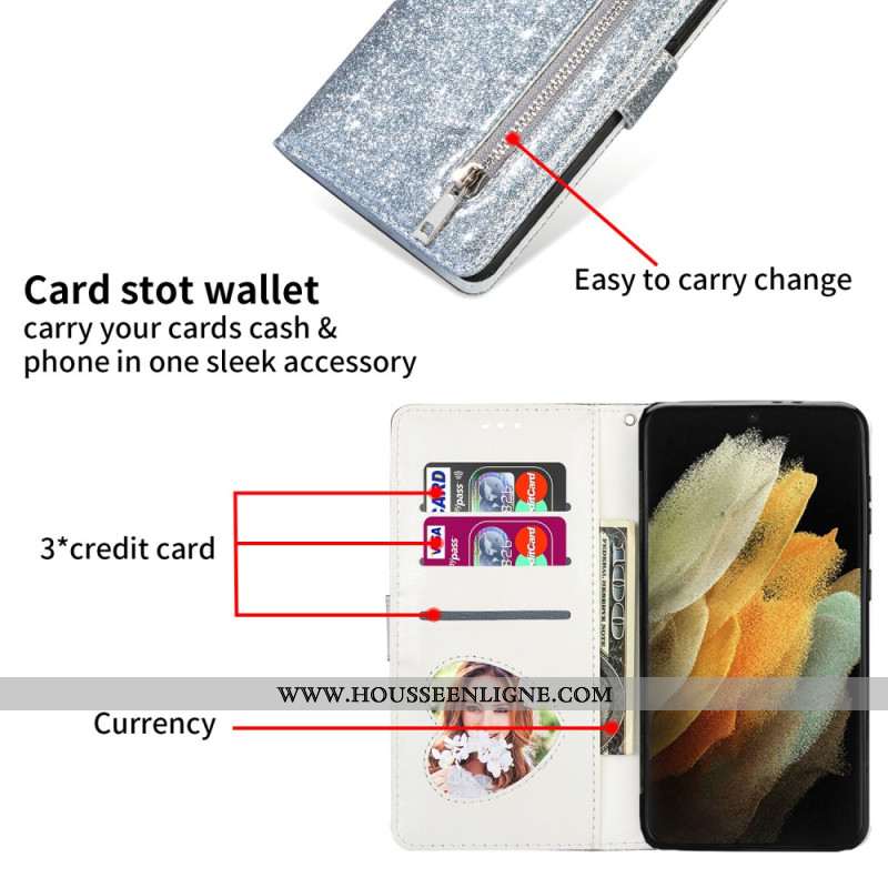 Housse Samsung Galaxy S25 Ultra Pochette Pailletée à Lanière