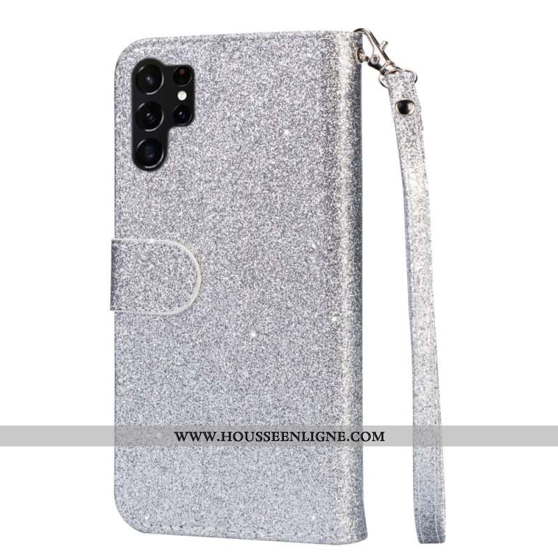 Housse Samsung Galaxy S25 Ultra Pochette Pailletée à Lanière