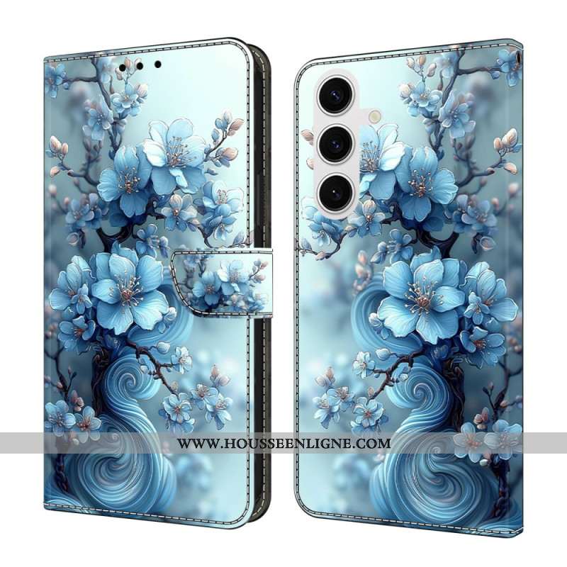 Housse Samsung Galaxy S26 Fleurs Bleu Glacé