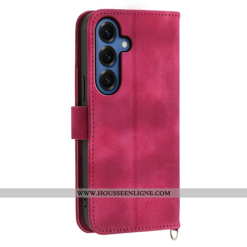 Housse Samsung Galaxy S26 Motif Floral Effet Daim avec Sangles