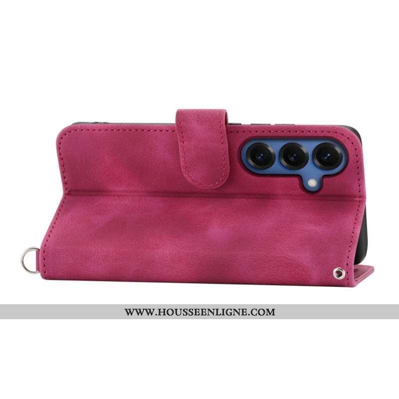 Housse Samsung Galaxy S26 Motif Floral Effet Daim avec Sangles