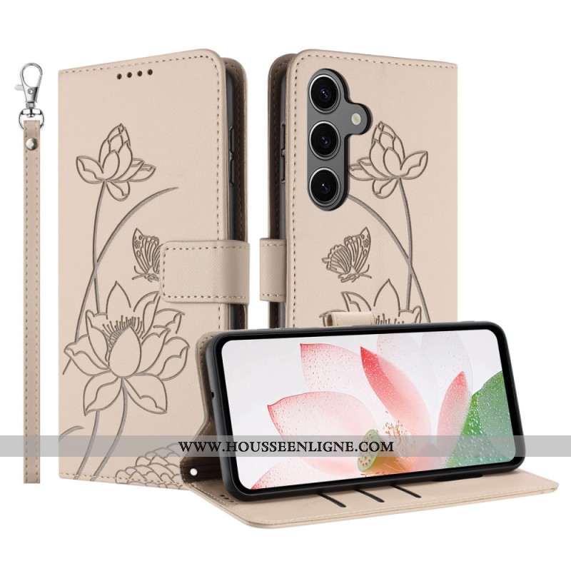 Housse Samsung Galaxy S26 Motif Lotus à Lanière