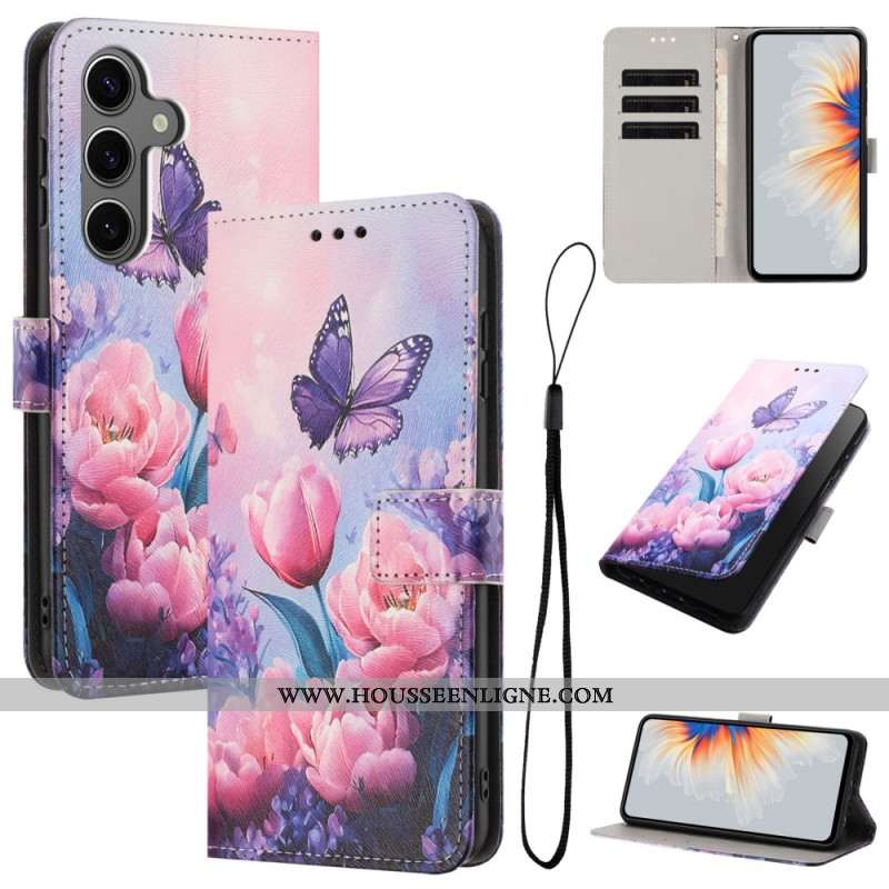 Housse Samsung Galaxy S26 Papillon et Fleurs Roses