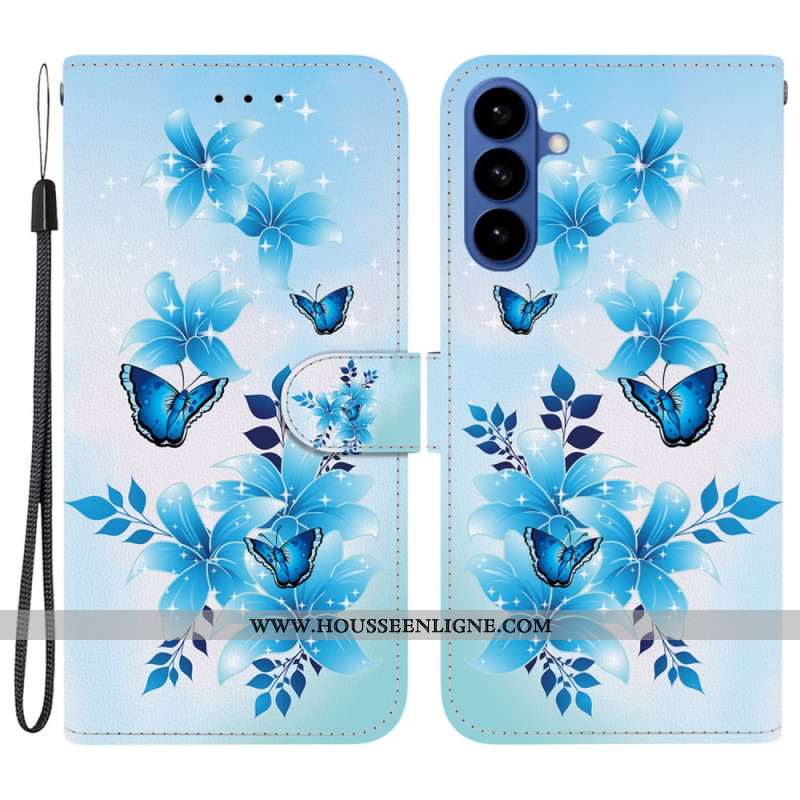 Housse Samsung Galaxy S26 Papillons Bleus et Fleurs