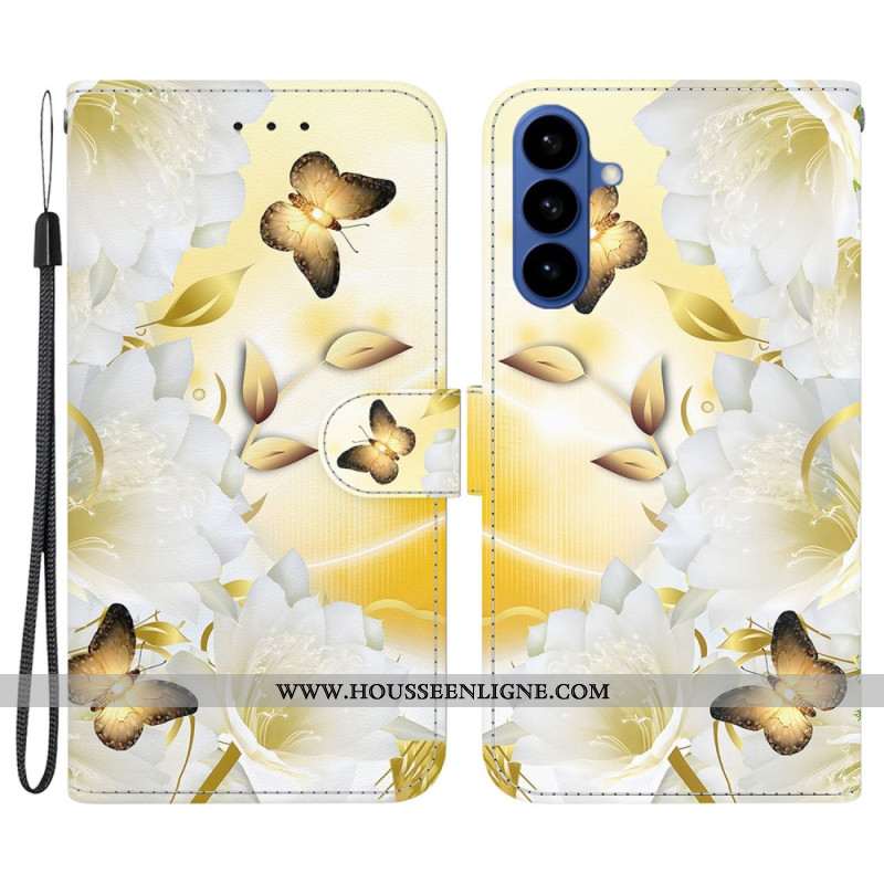 Housse Samsung Galaxy S26 Papillons Dorés et Fleurs