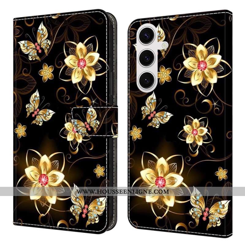 Housse Samsung Galaxy S26 Plus Fleurs Dorées et Papillons