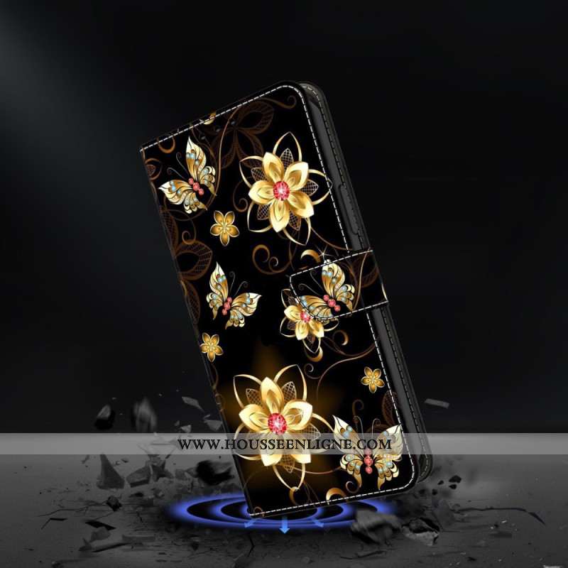 Housse Samsung Galaxy S26 Plus Fleurs Dorées et Papillons