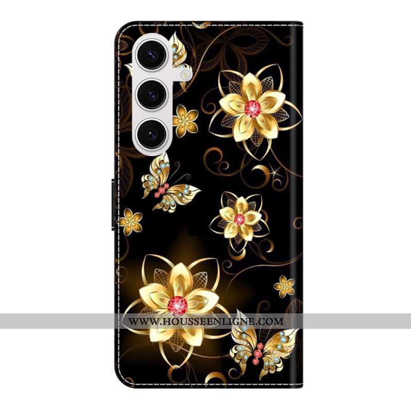 Housse Samsung Galaxy S26 Plus Fleurs Dorées et Papillons