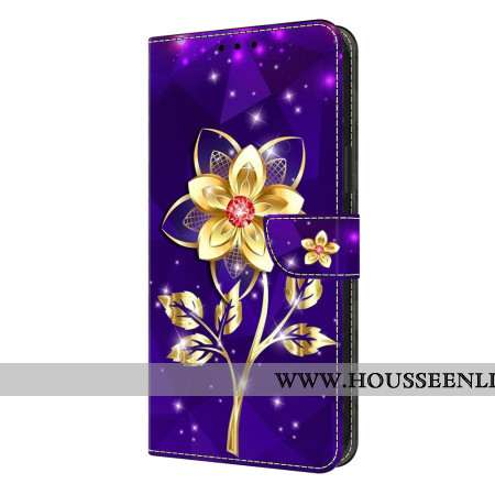Housse Samsung Galaxy S26 Plus Fleurs Dorées sur Fond Violet