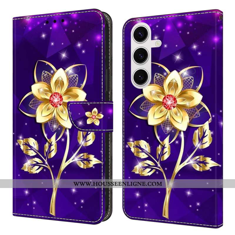Housse Samsung Galaxy S26 Plus Fleurs Dorées sur Fond Violet