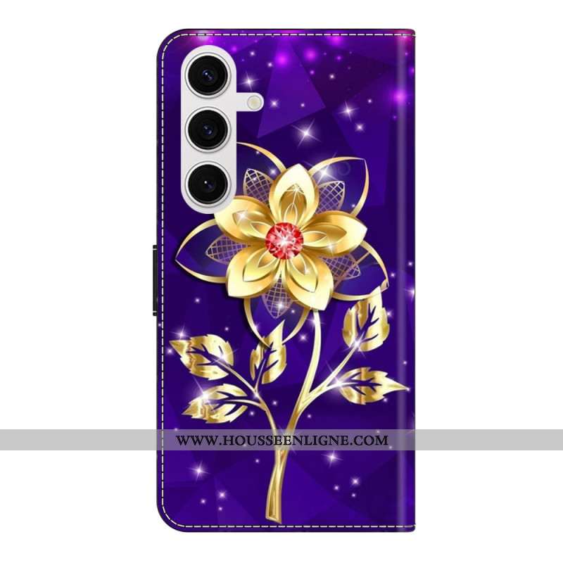 Housse Samsung Galaxy S26 Plus Fleurs Dorées sur Fond Violet