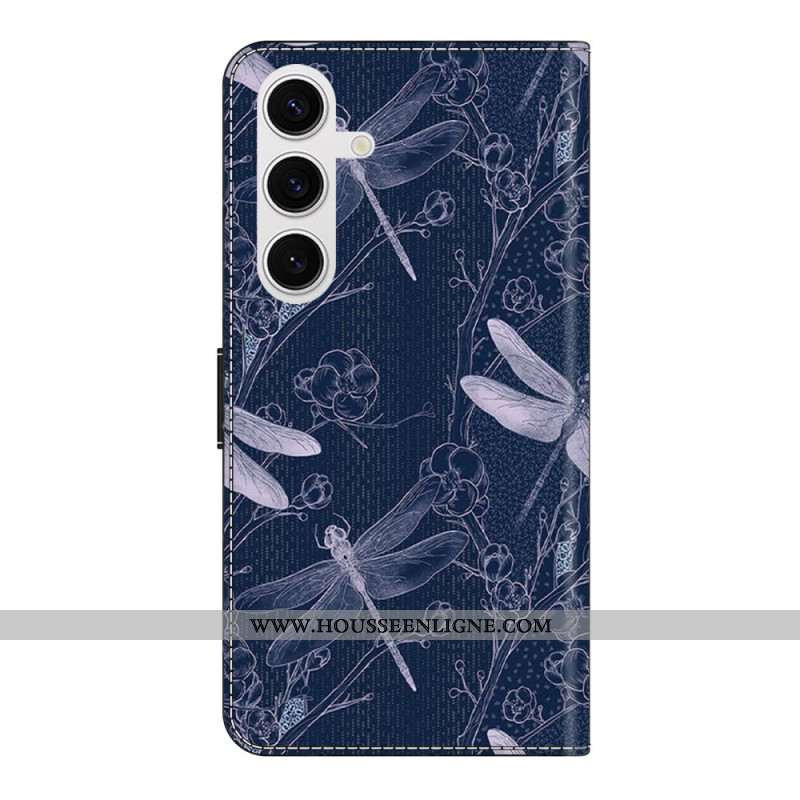Housse Samsung Galaxy S26 Plus Libellules sur Fond Bleu