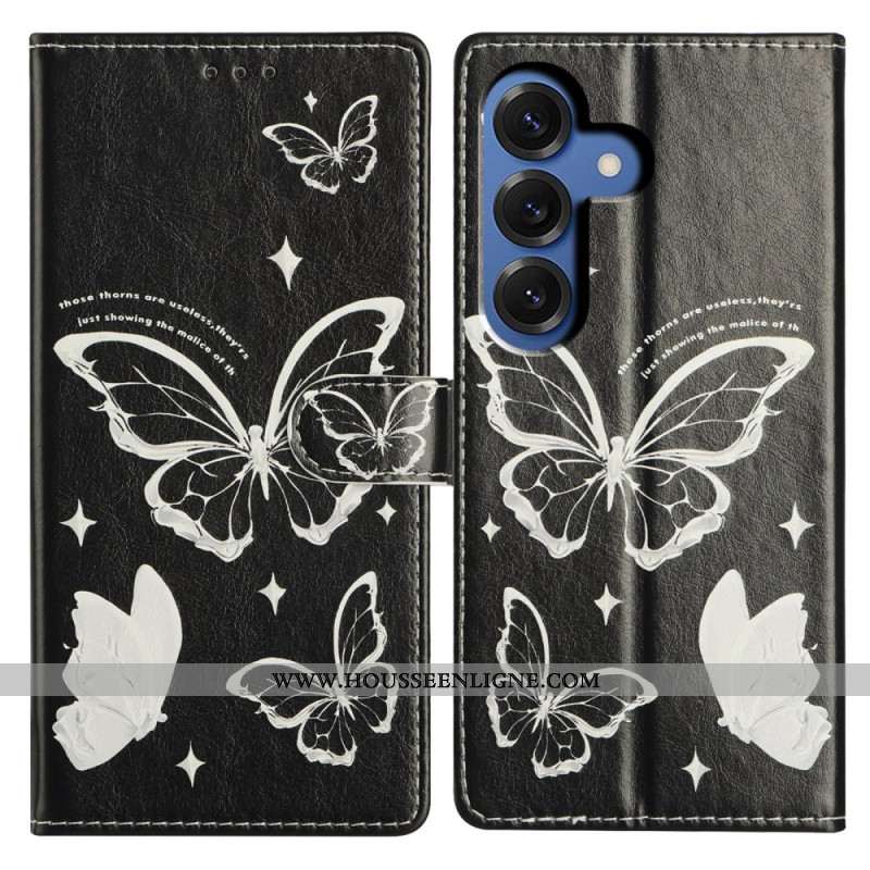 Housse Samsung Galaxy S26 Plus Papillons Noirs et Blancs