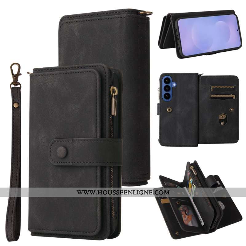 Housse Samsung Galaxy S26 Portefeuille 15 Porte-Cartes et Lanière