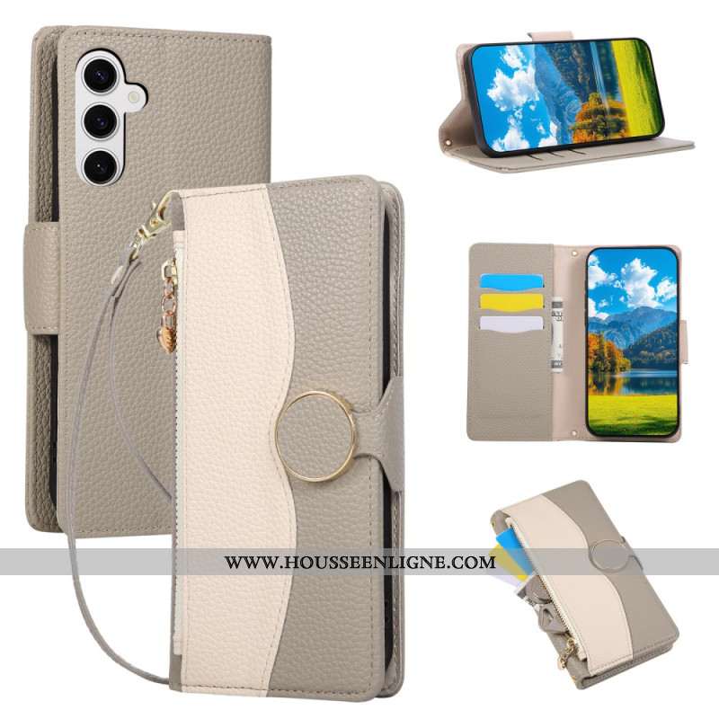 Housse Samsung Galaxy S26 Portefeuille Bicolore à Fermeture Éclair