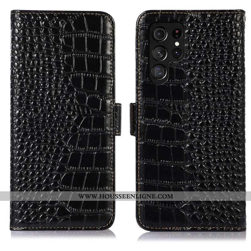 Housse Samsung Galaxy S26 Ultra Blocage RFID Style Crocodile