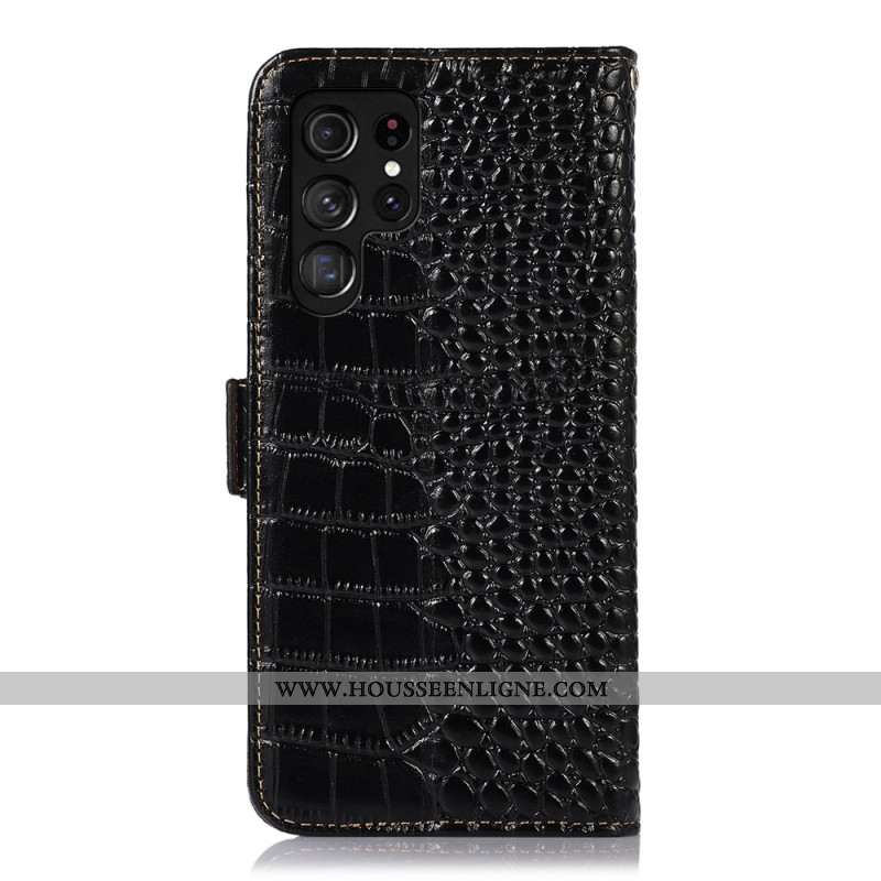 Housse Samsung Galaxy S26 Ultra Blocage RFID Style Crocodile