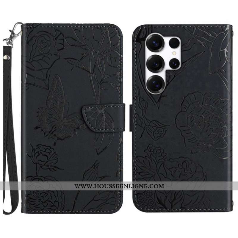 Housse Samsung Galaxy S26 Ultra Empreinte Papillons à Lanière