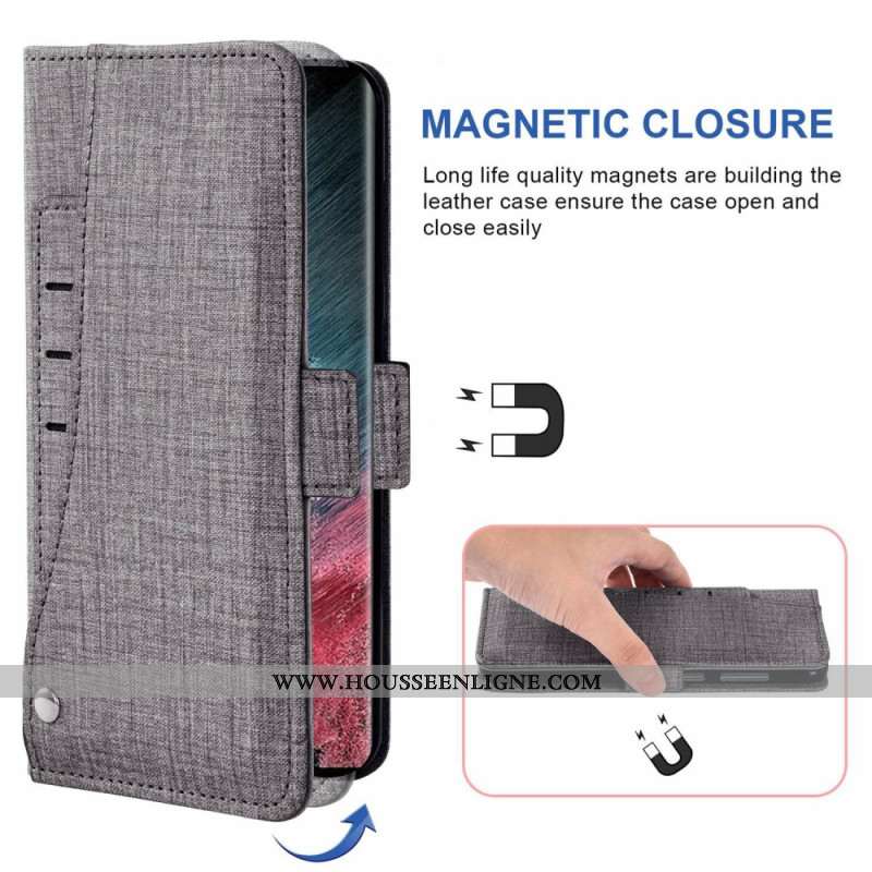 Housse Samsung Galaxy S26 avec Texture Jean et Porte-Cartes Rotatif