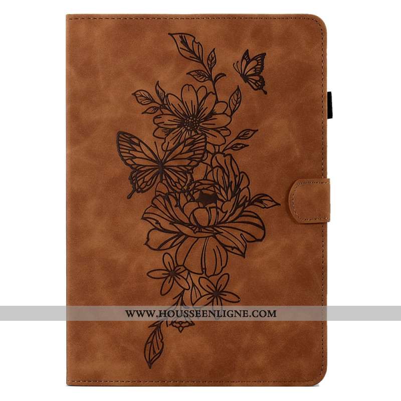 Housse Samsung Galaxy Tab S11 Effet Daim Fleurs et Papillons