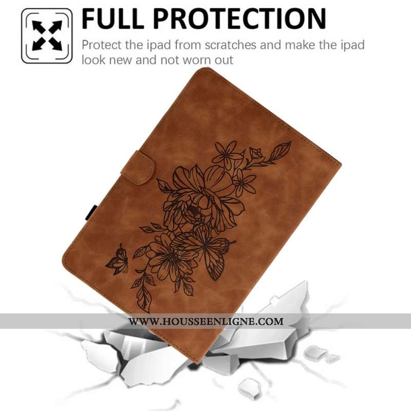 Housse Samsung Galaxy Tab S11 Effet Daim Fleurs et Papillons