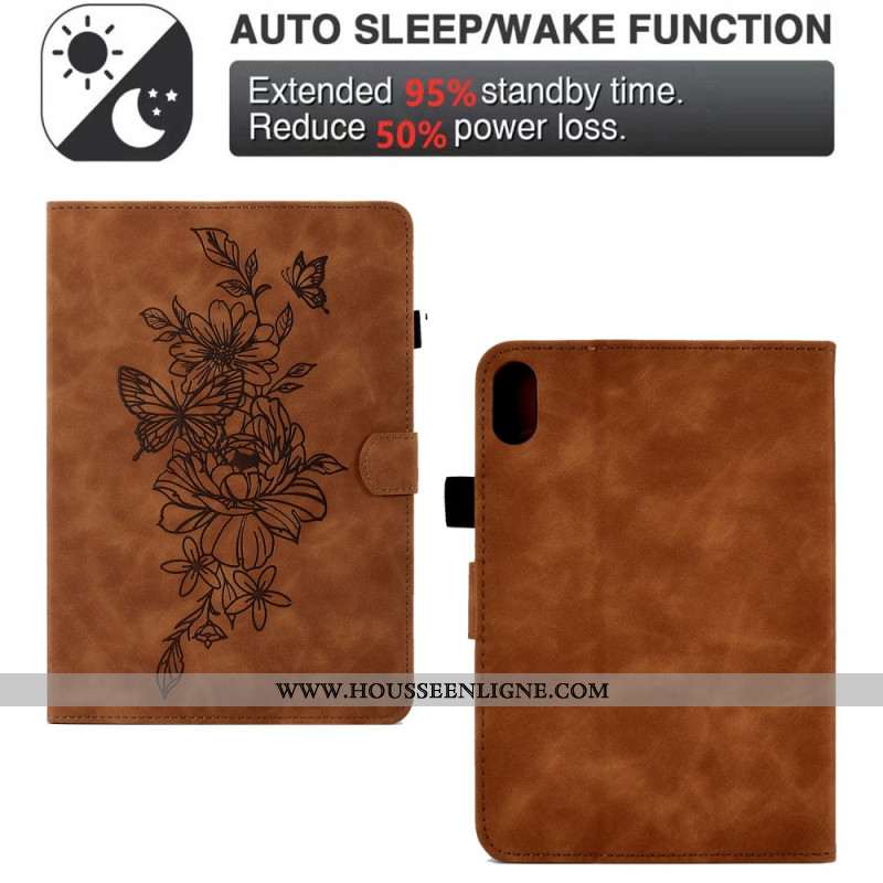 Housse Samsung Galaxy Tab S11 Effet Daim Fleurs et Papillons