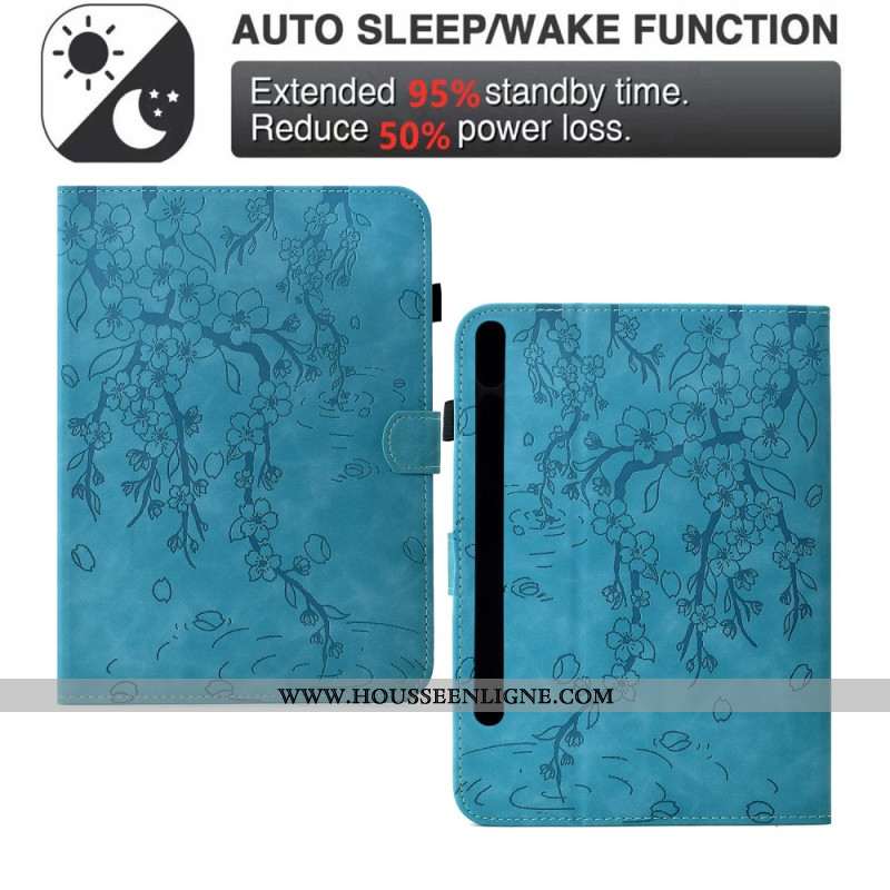 Housse Samsung Galaxy Tab S11 Effet Daim Motif Floral