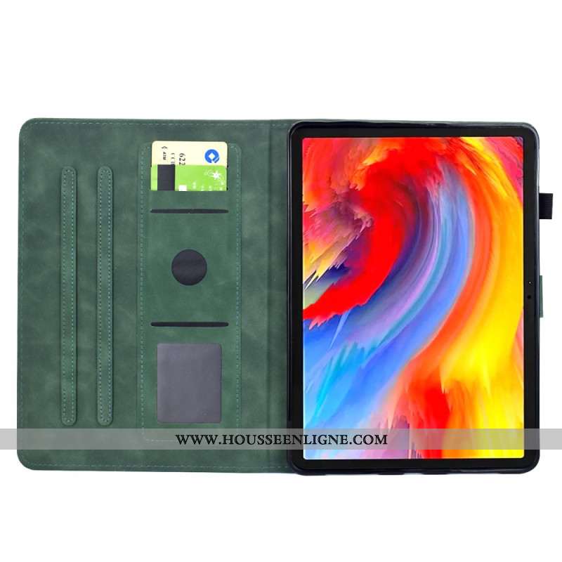 Housse Samsung Galaxy Tab S11 Effet Daim Motif Végétal