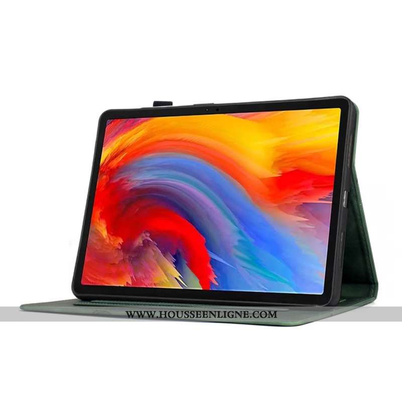 Housse Samsung Galaxy Tab S11 Effet Daim Motif Végétal