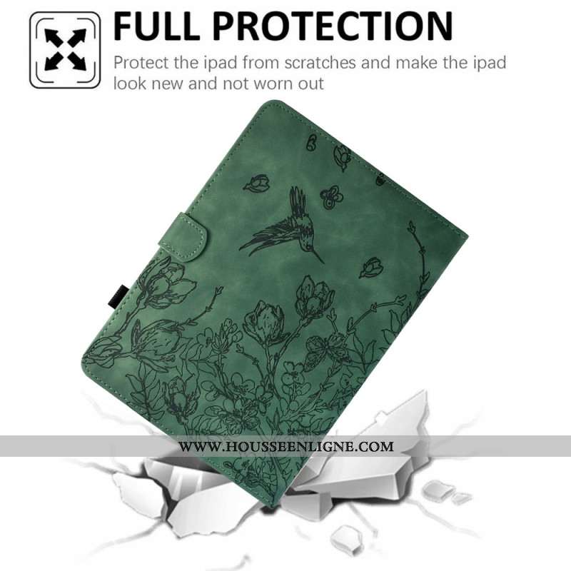 Housse Samsung Galaxy Tab S11 Effet Daim Motif Végétal
