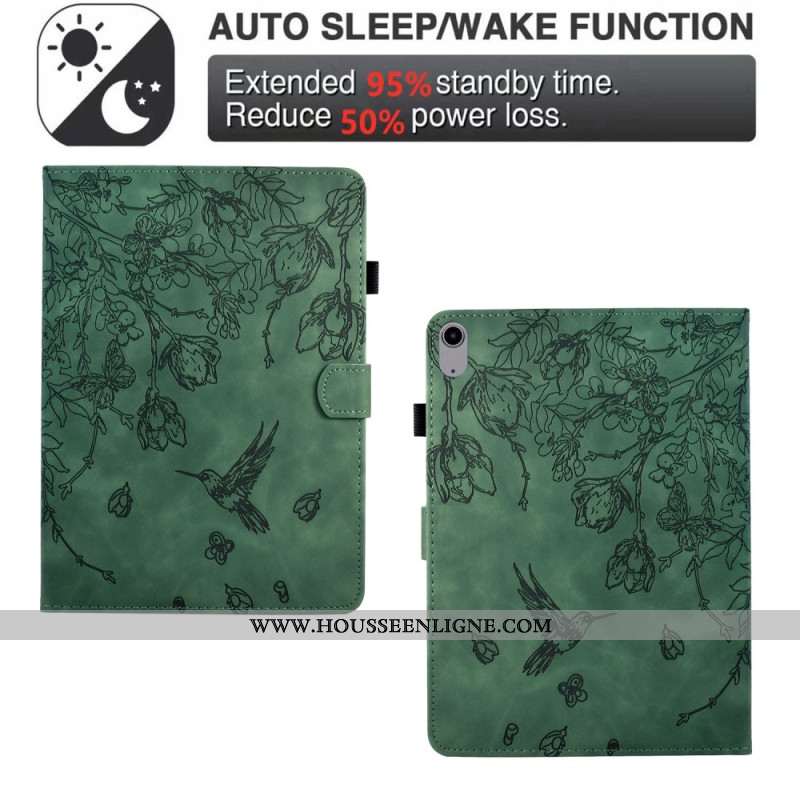 Housse Samsung Galaxy Tab S11 Effet Daim Motif Végétal