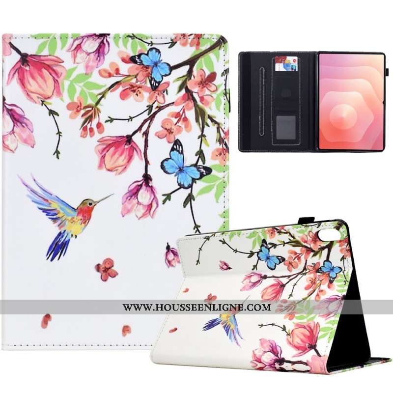 Housse Samsung Galaxy Tab S11 Fleurs et Oiseaux Colorés