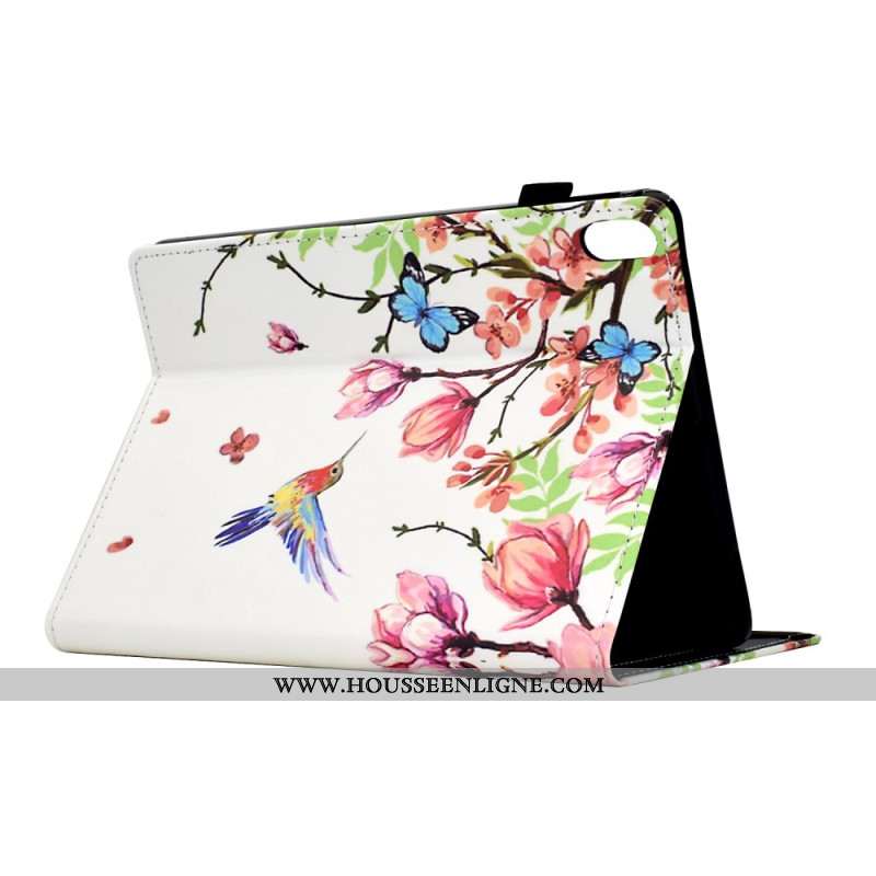 Housse Samsung Galaxy Tab S11 Fleurs et Oiseaux Colorés