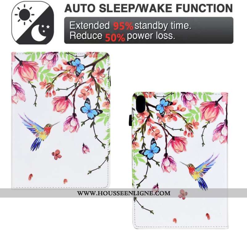 Housse Samsung Galaxy Tab S11 Fleurs et Oiseaux Colorés