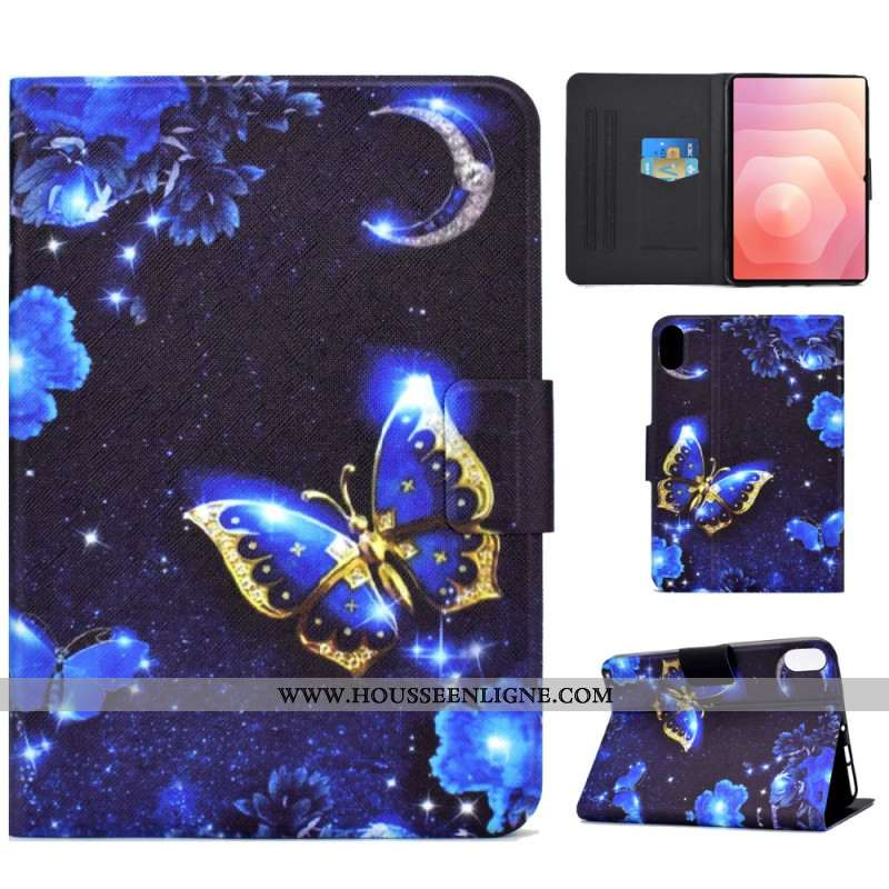 Housse Samsung Galaxy Tab S11 Papillon Bleu et Or