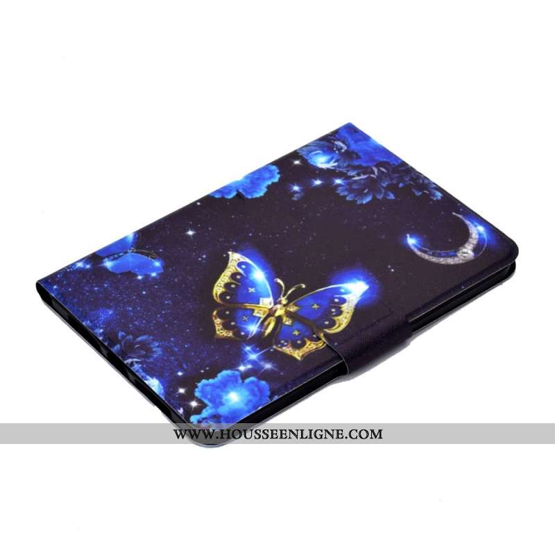 Housse Samsung Galaxy Tab S11 Papillon Bleu et Or