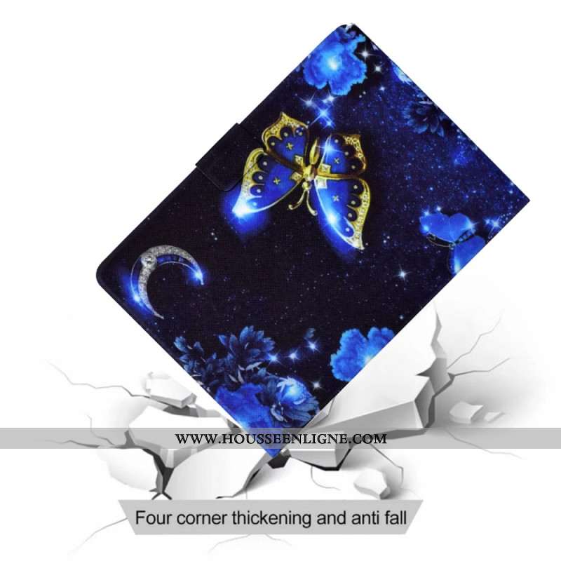 Housse Samsung Galaxy Tab S11 Papillon Bleu et Or