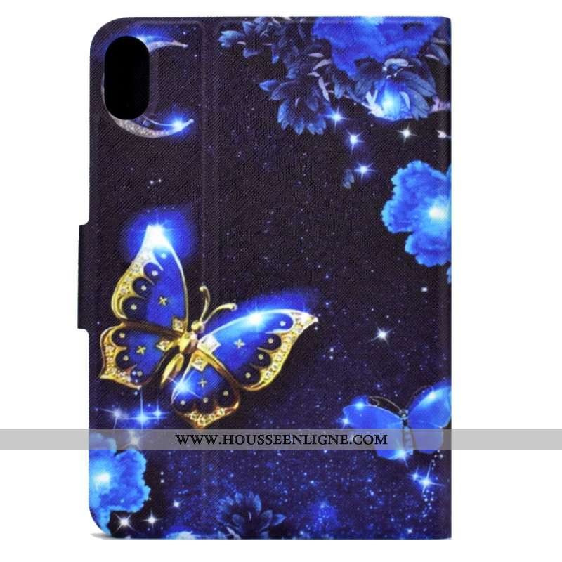 Housse Samsung Galaxy Tab S11 Papillon Bleu et Or