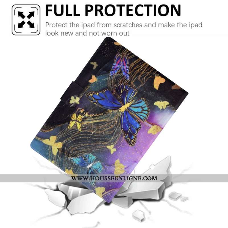 Housse Samsung Galaxy Tab S11 Papillons Dorés et Colorés