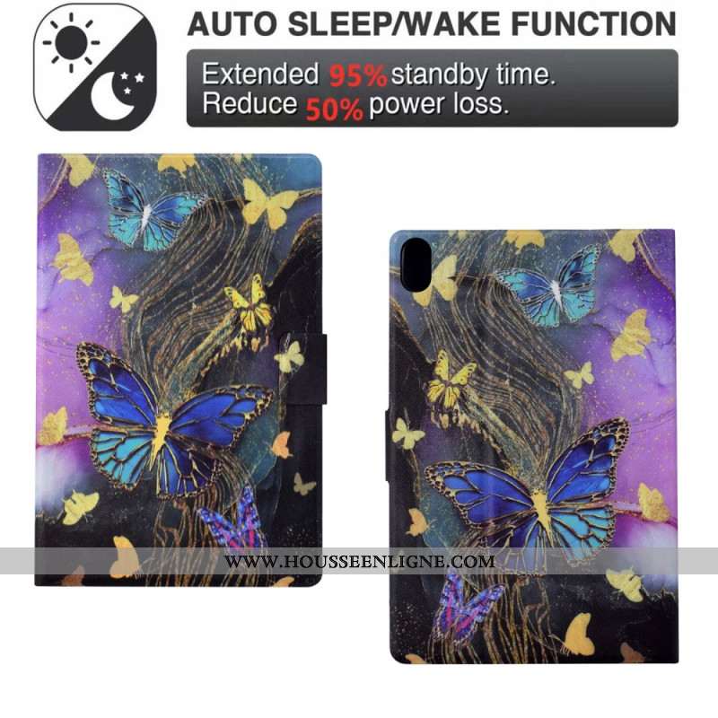 Housse Samsung Galaxy Tab S11 Papillons Dorés et Colorés