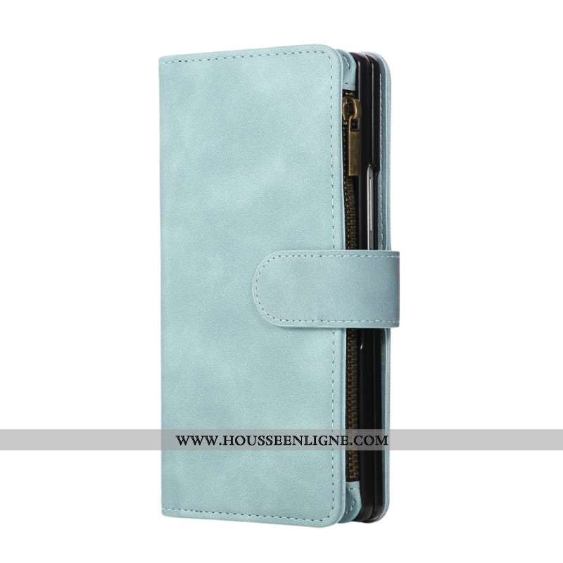 Housse Samsung Galaxy Z Fold 7 Portefeuille Effet Daim avec Bandoulière