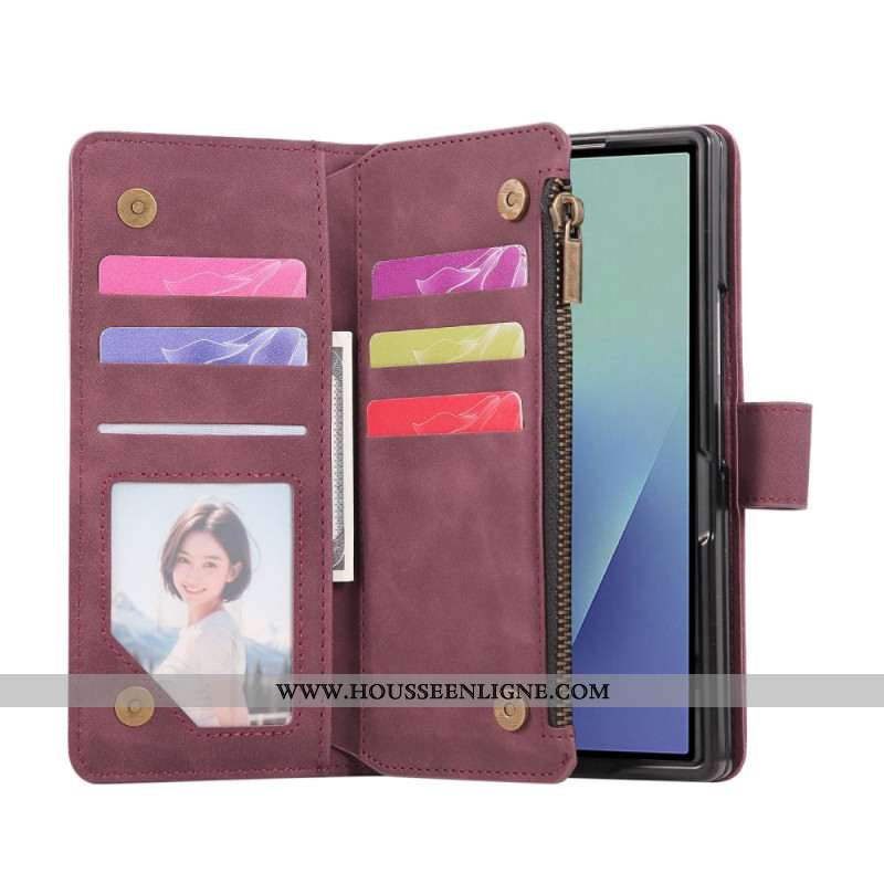 Housse Samsung Galaxy Z Fold 7 Portefeuille Effet Daim avec Bandoulière