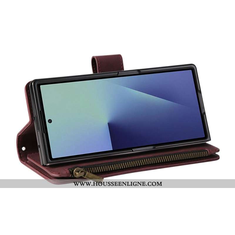 Housse Samsung Galaxy Z Fold 7 Portefeuille Effet Daim avec Bandoulière