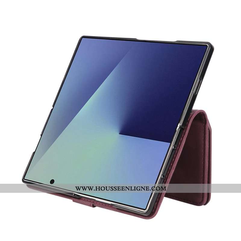 Housse Samsung Galaxy Z Fold 7 Portefeuille Effet Daim avec Bandoulière