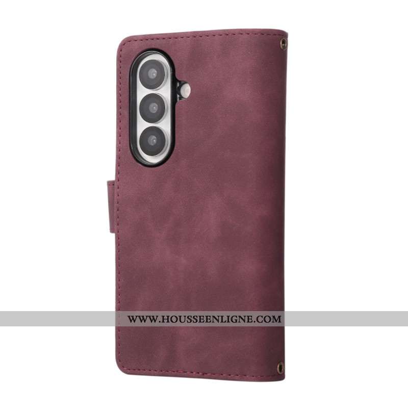Housse Samsung Galaxy Z Fold 7 Portefeuille Effet Daim avec Bandoulière