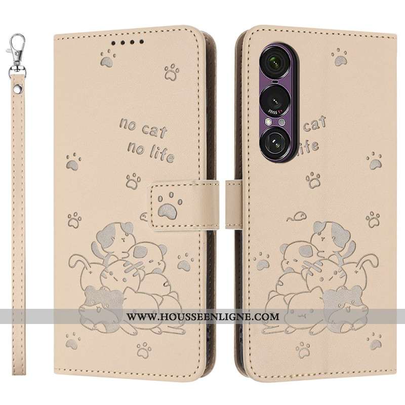 Housse Sony Xperia 1 VII Chats Cartoon à Lanière