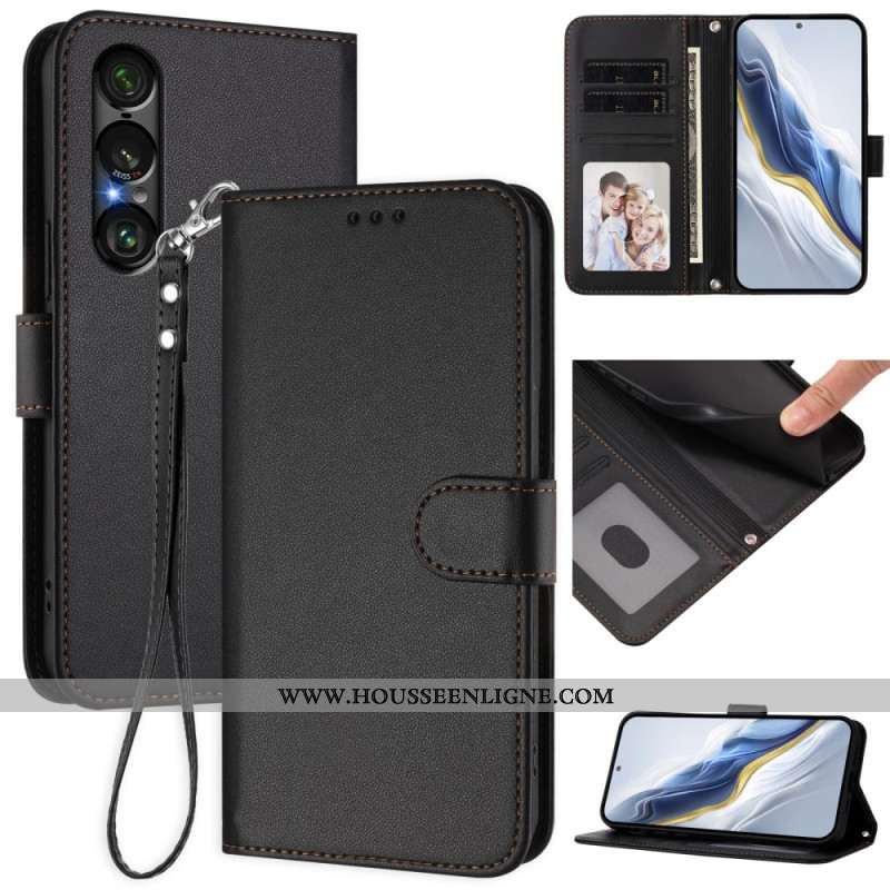 Housse Sony Xperia 1 VII Effet Cuir avec Lanière